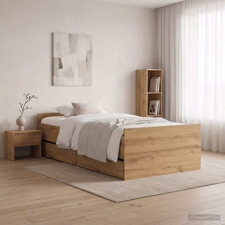 Struttura del letto moderna vidaXL in legno color marrone, L 90 cm x P 200 cm x H 102 cm