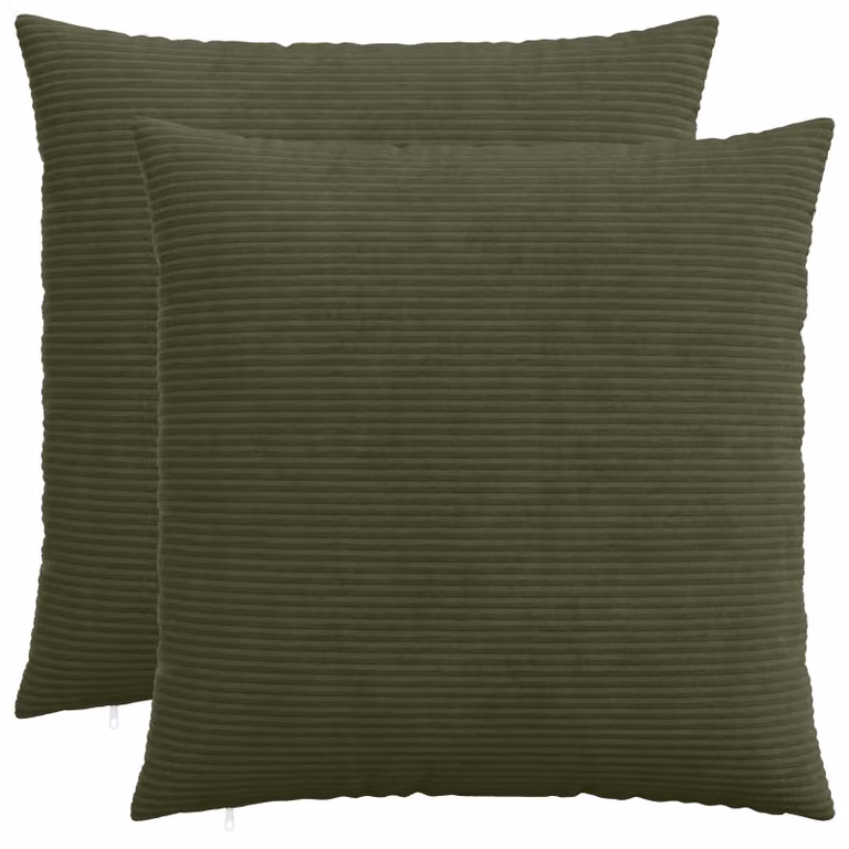 Set di 2 federe vidaXL HEERLEN in velluto a coste, colore verde, 55 x 55 cm