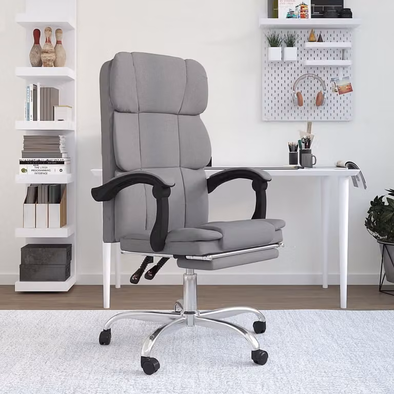 vidaXL Sedia da ufficio con funzione reclinabile in tessuto grigio chiaro - Sedia da ufficio con funzione reclinabile - Sedie da ufficio con funzione reclinabile - Sedia da ufficio con funzione relax - Sedia da scrivania