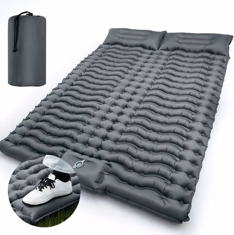 Materassini da campeggio doppi isolati, 195 x 125 x 10 cm, gonfiabili, per 2 persone, con pompa