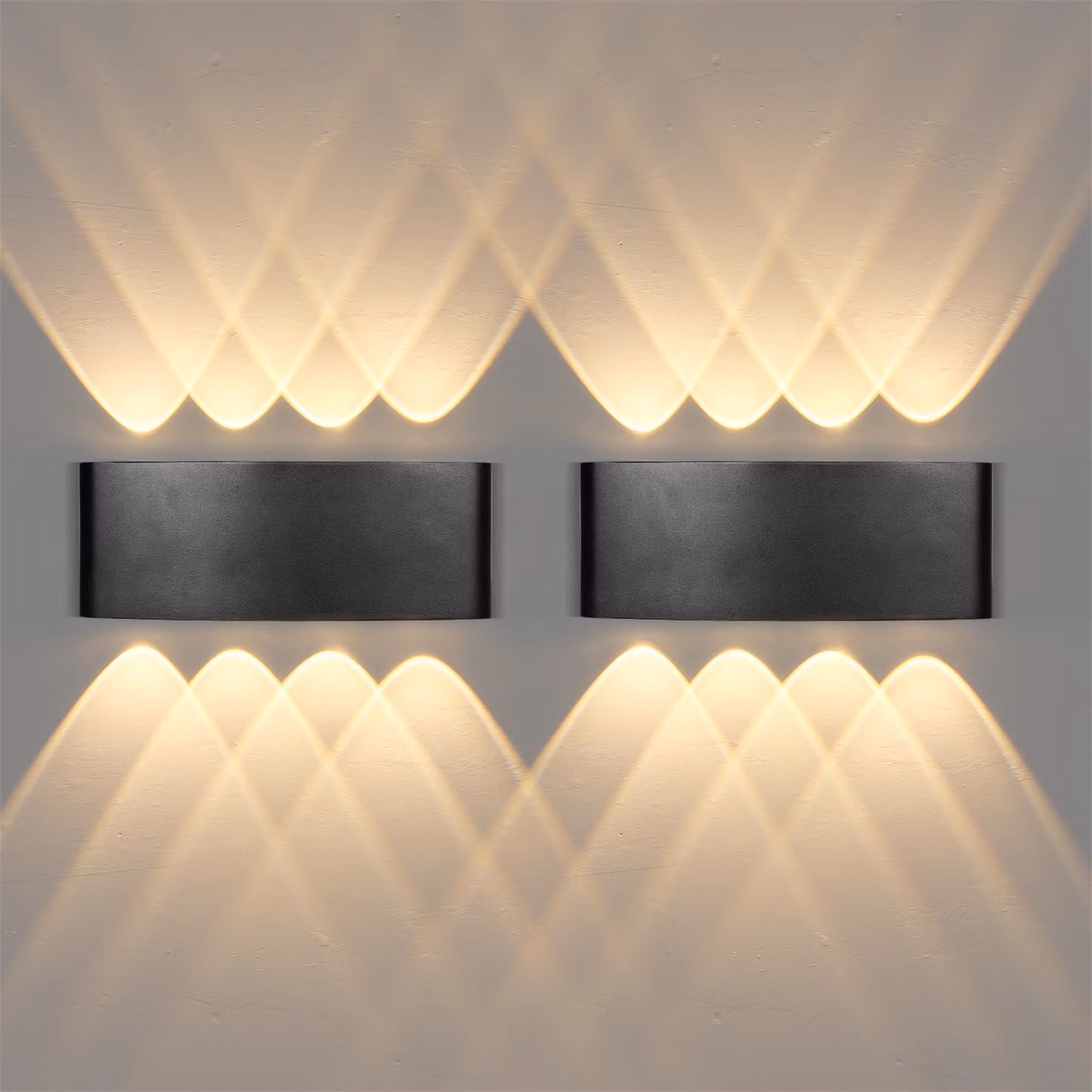 Lampada da parete a LED, 8W, 3000K, nera, in alluminio, set da 2