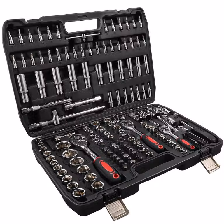 Kit di utensili - Set di chiavi a bussola e chiavi a cricchetto - 172 pezzi - Acciaio inossidabile - Punte per cacciaviti - Per riparazioni auto e uso domestico - Valigetta porta utensili
