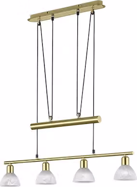 Lampada a sospensione Trio Leuchten GD Trio in ottone con 4 luci LED e diffusori in vetro trasparente