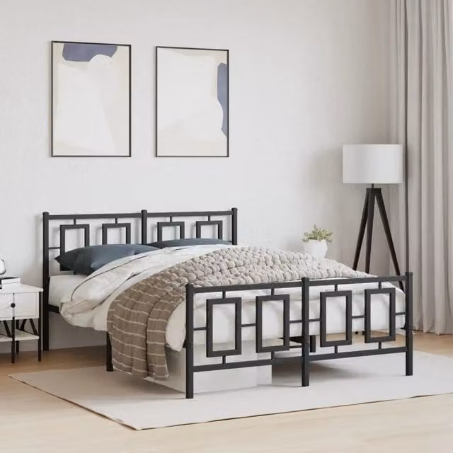 Giroletto con testiera e pediera in metallo nero vidaXL L: 142 cm, P: 196 cm, H: 91 cm