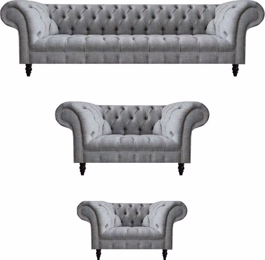 Luxuriöse Garnitur Chesterfield Sofagarnitur 4+2+1 Sitzer Grau Möbel