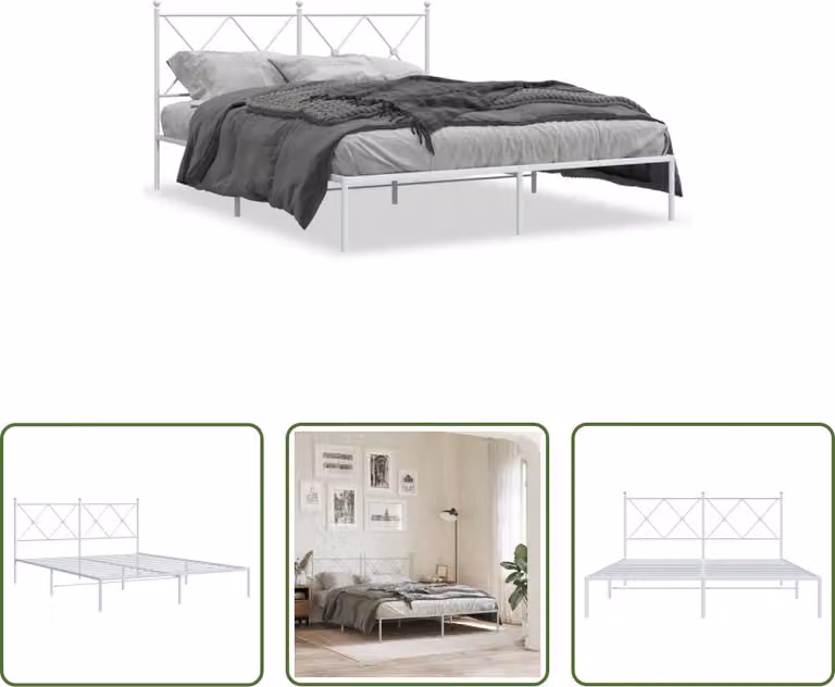 The Living Store Struttura letto con testiera in metallo bianco 150x200 cm