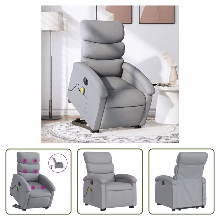 The Living Store Poltrona massaggiante elettrica con ausilio per la posizione eretta Tessuto grigio chiaro