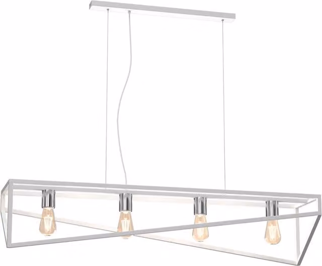 Lampadario industriale sospeso Luminex in metallo bianco e cromo con 4 lampadine E27