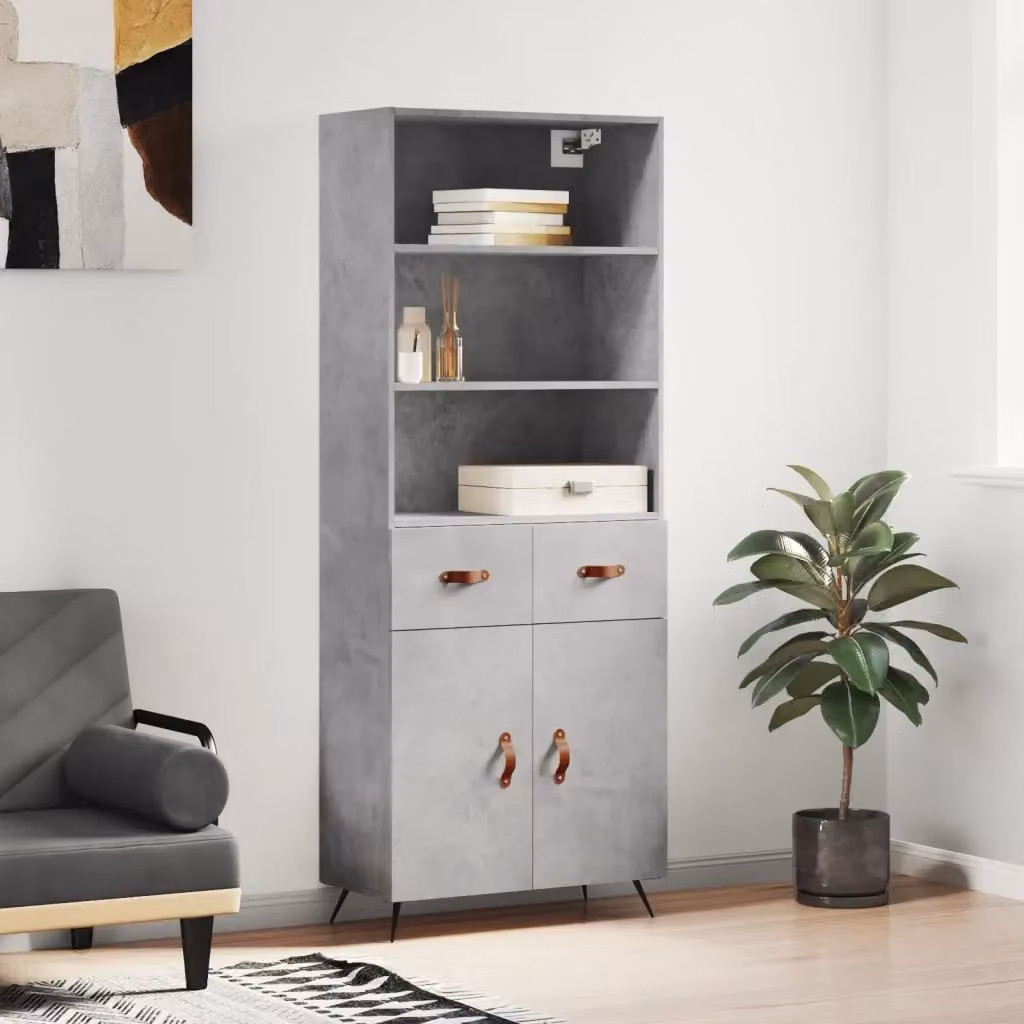 Credenza Buffet da pranzo in legno multistrato e metallo Grigio Cemento H: 180 cm, L: 69,5 cm, P: 34 cm – 2