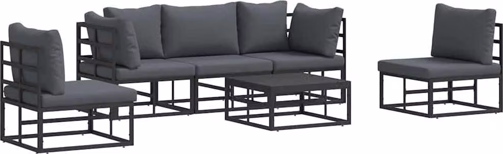 Set Divano da Giardino con cuscino 6 pcs Nero Alluminio