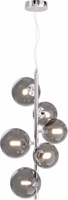 Lampadario Sospeso Contemporaneo Maytoni Dallas in Metallo Cromo con 6 Luci e Diffusori in Vetro Grigio Trasparente