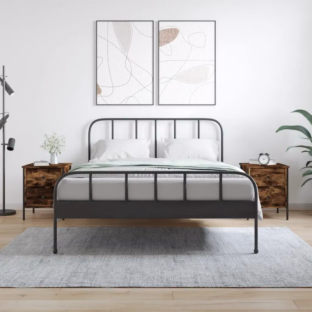Set di 2 comodini vidaXL in legno multistrato e metallo, colore rovere fumo, stile industrial, L 40 cm x P 42 cm x H 50 cm