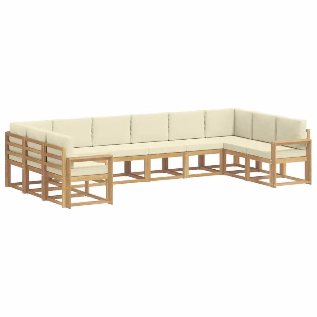 Set di divani da esterno a L vidaXL in legno di acacia con cuscini, Bianco e Beige – 2