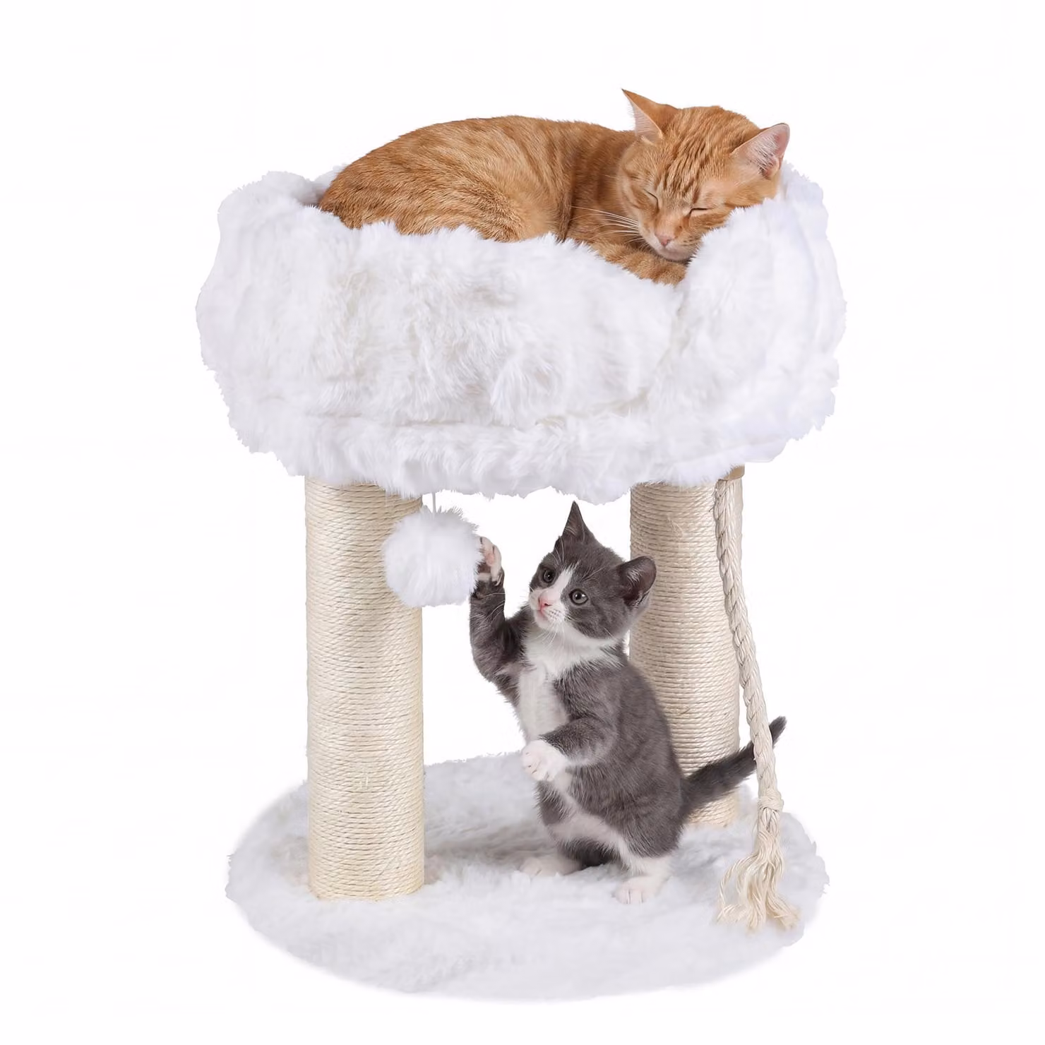 COSTWAY Katzenbaum in peluche, con tiragraffi, piattaforma per riposare, pali in sisal, pallina e corda, torre per arrampicata per gatti. Tiragraffi compatto per gatti, dimensioni 40x40x50,5 cm