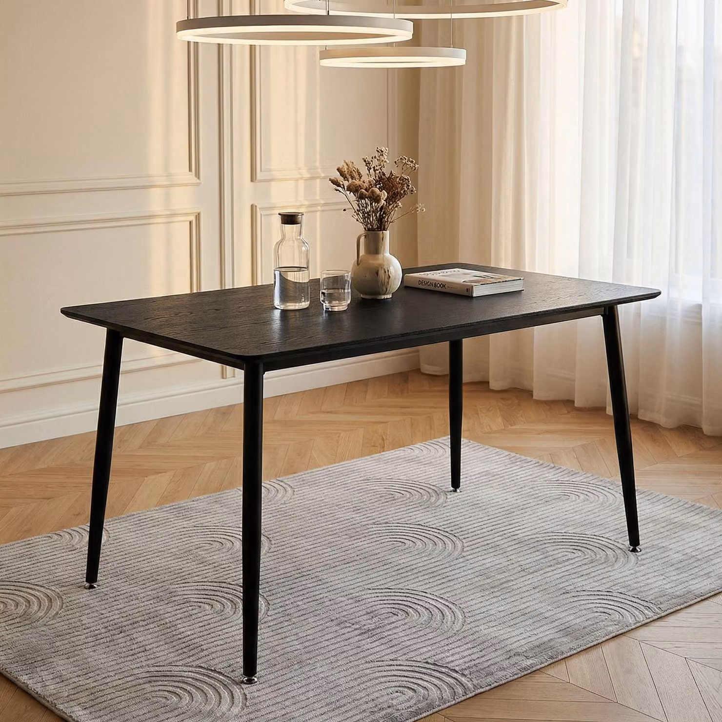 Tavolo da pranzo NORA 120 x 80 cm, nero - tavolo da pranzo rettangolare con angoli arrotondati, piano in MDF, robusta struttura in metallo, ideale per la zona pranzo o come tavolo da cucina.