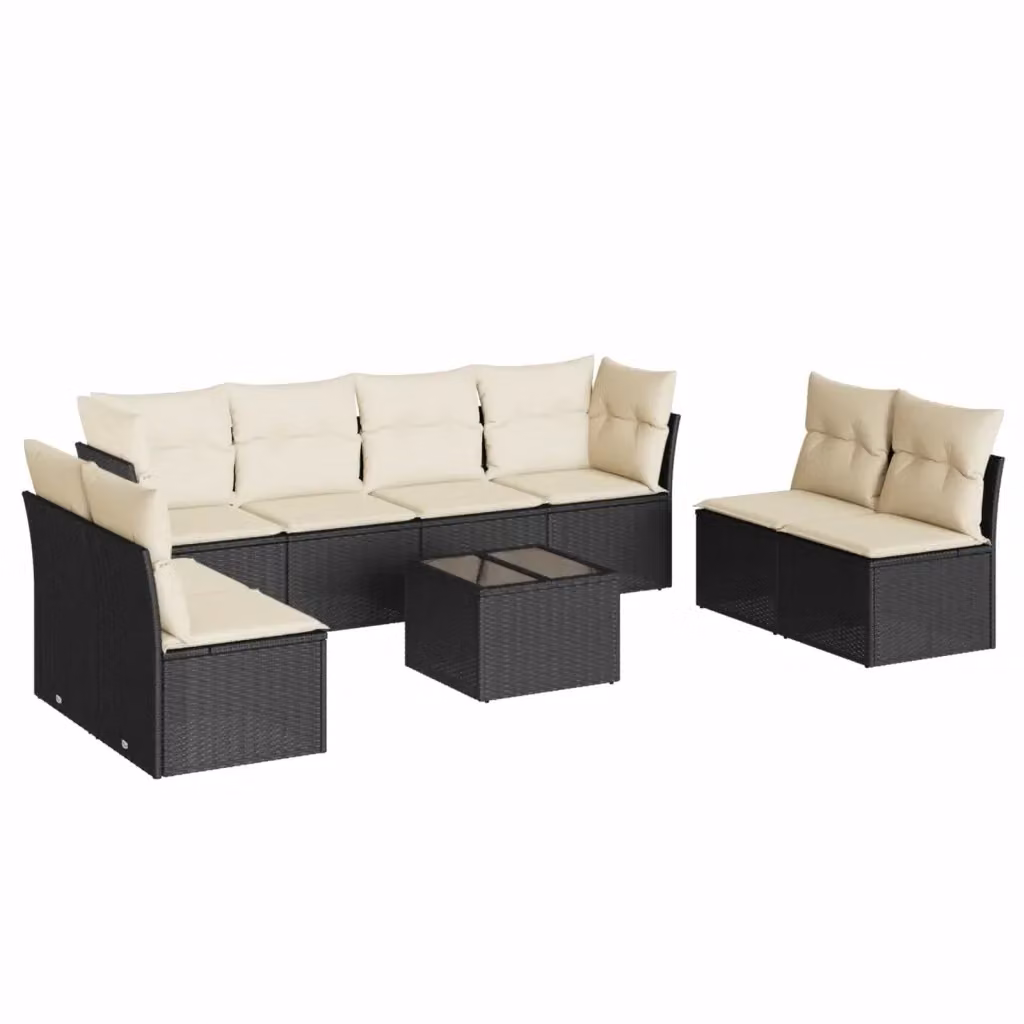 Set di divani da giardino vidaXL 9 pz in polyrattan nero con cuscini e tavolino da esterno a forma di U – 2
