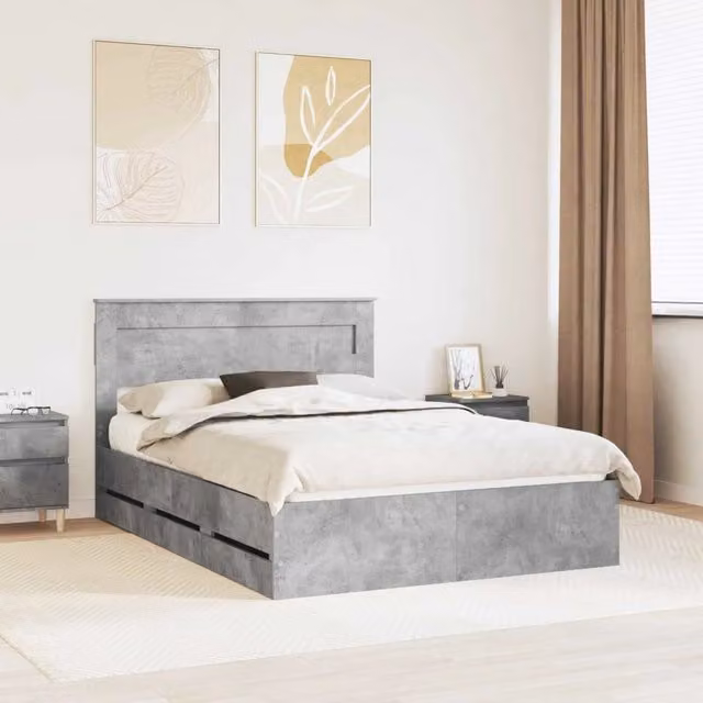 Letto matrimoniale | Letto per adulti | Struttura del letto con cassetto Grigio cemento 150 x 200 cm