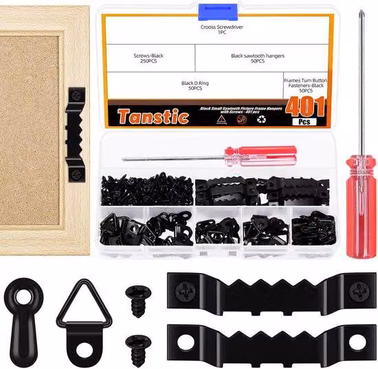 Supporto triangolare per foto con viti e manopola per appendere le foto (nero)