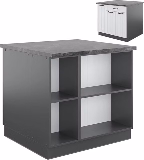 Isola cucina Fame-Line Bianco rustico/Antracite 90 cm con cassetto, senza piano di lavoro Vicco
