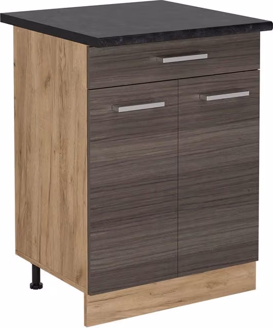 Mobiletto base per cucina R-Line Grigio nobile/Rovere dorato 60 cm con cassetto, PL Antracite Vicco