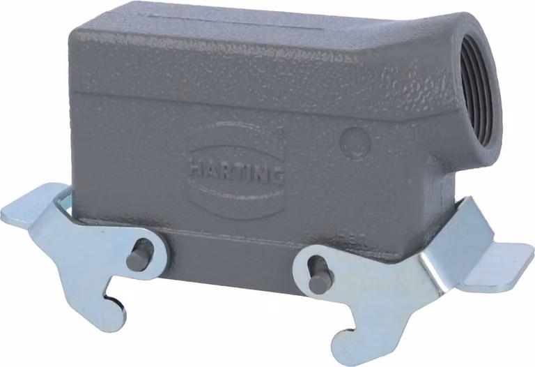 HARTING Han 16B Custodia a manicotto bassa, 1xPG21 uscita cavo laterale, con 2 staffe trasversali Vite di fissaggio PG21 Area di serraggio