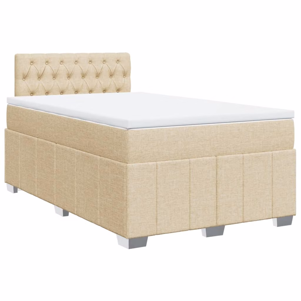 Letto a molle con materasso crema 120x190 cm in tessuto