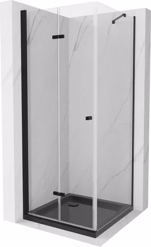 Mexen Lima cabina doccia pieghevole 80 x 80 cm, trasparente, nera + piatto Flat, nero - 856-080-080-70-00-4070B