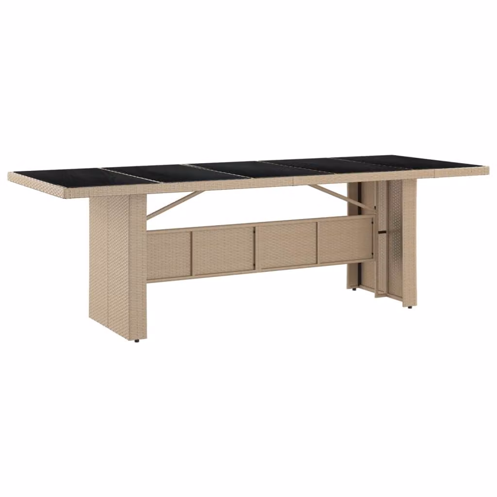 Tavolo da Giardino Piano Vetro Beige Polyrattan Vetro Temperato