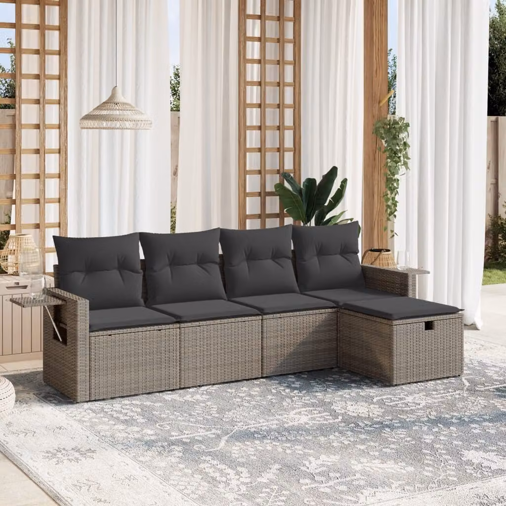 Maison Exclusive - Set divani da giardino 5 pezzi con cuscini grigio polyrattan