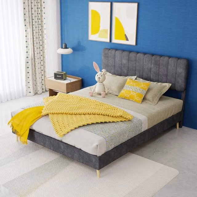 letto imbottito tessuto metallo grigio 140 x 200 cm
