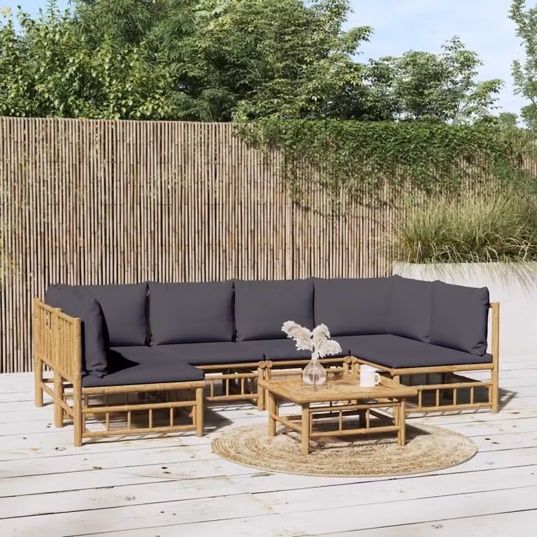 Maison Exclusive - Set da giardino da 7 pezzi con cuscini in bambù grigio scuro