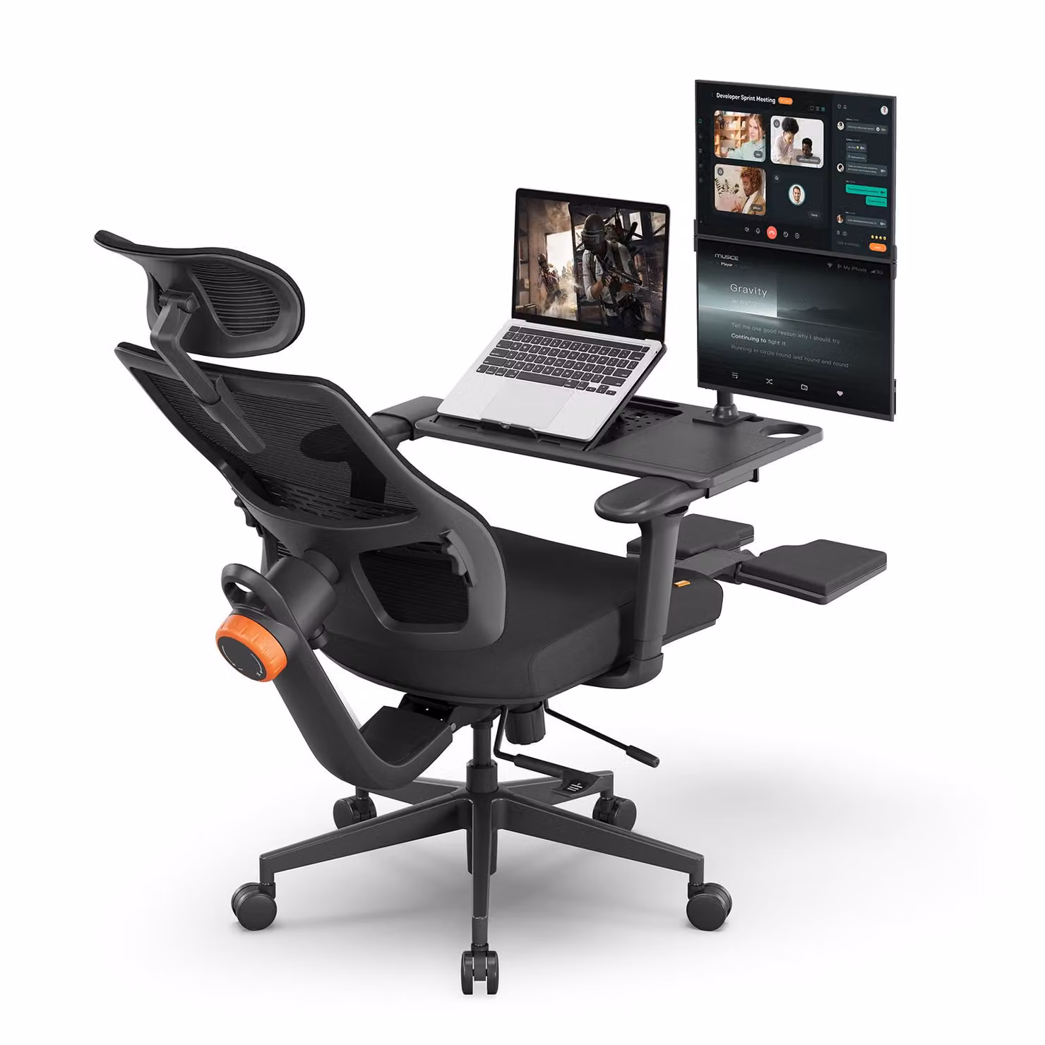 Newtral MagicH-BP Sedia ergonomica con poggiapiedi Sedia da scrivania per l'ufficio domestico con supporto lombare automatico + scrivania rimovibile