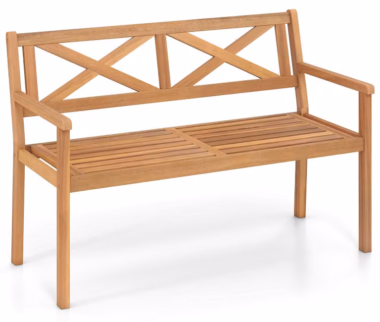 Panchina da giardino in legno COSTWAY, panchina in legno, panchina a due posti, panchina da balcone con braccioli, panchina da terrazza, panchina da parco per giardino, balcone, terrazza, 119x56x80 cm