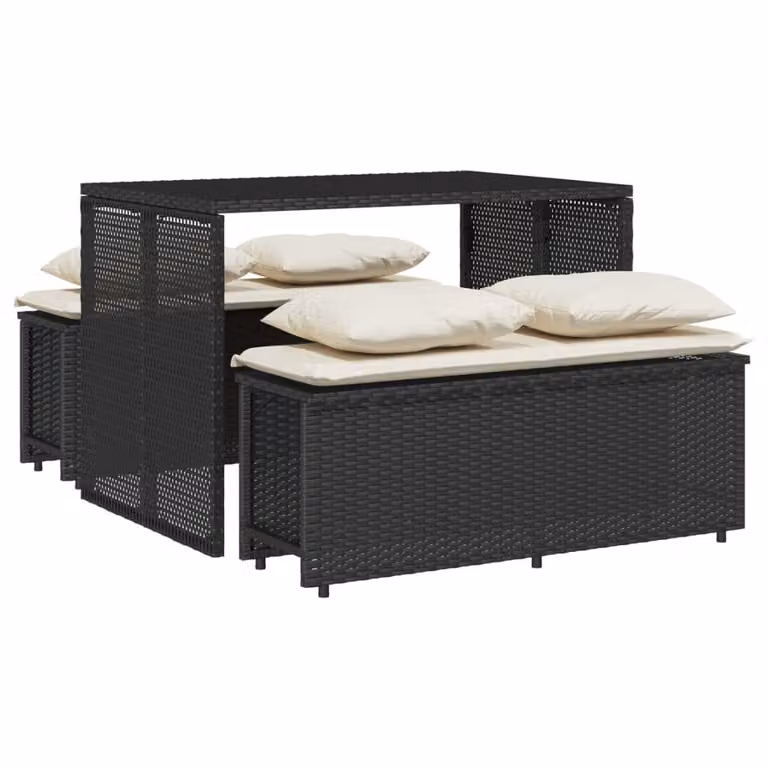 Set da Pranzo da Giardino 3 pz con Cuscini Nero in Polyrattan