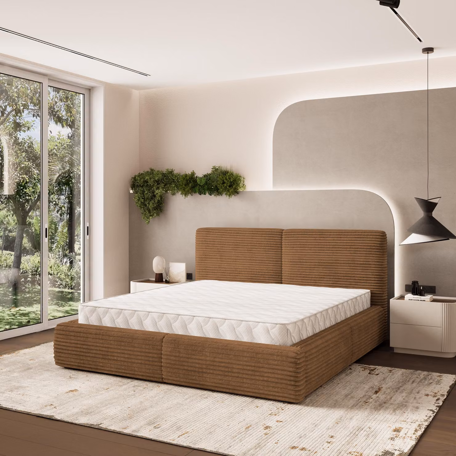 Letto imbottito Masseno FELURO 180x200 cm, letto imbottito con cassetti - Arancione, TILIA 56