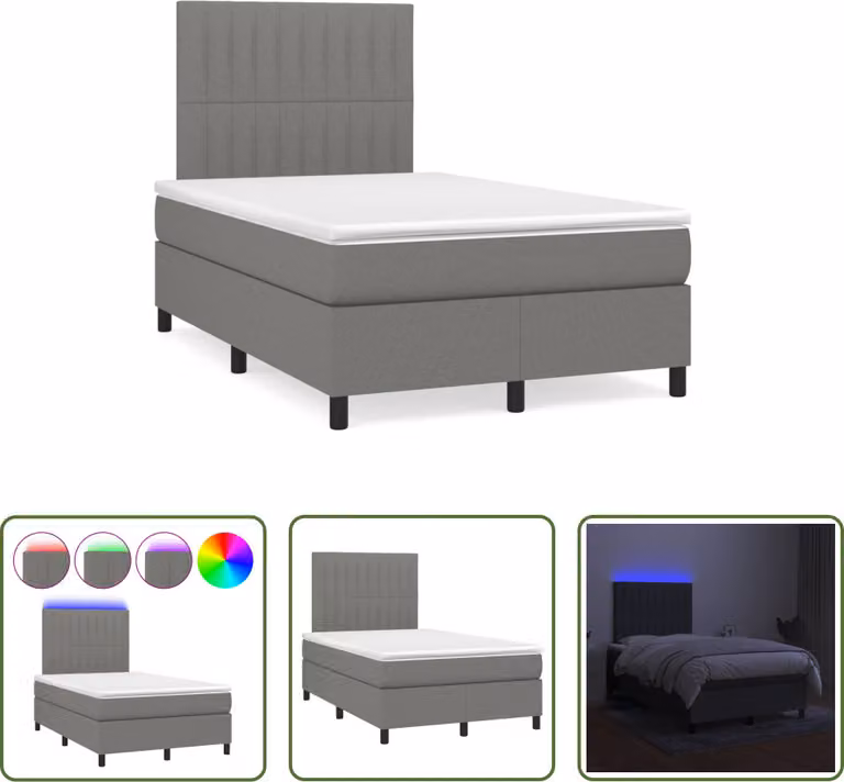 The Living Store Letto a molle con materasso e LED in tessuto grigio scuro 120x190 cm