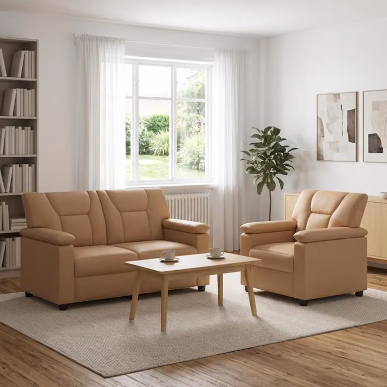 Set di 2 divani moderni vidaXL in similpelle color cappuccino con struttura in metallo e imbottitura in schiuma per il tuo soggiorno