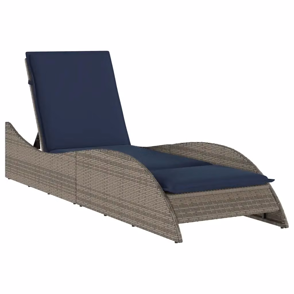 Lettino prendisole vidaXL in polyrattan con cuscino blu e grigio, poggiatesta regolabile e design ergonomico, L/P/H: 205 x 60 x 73 cm – 2