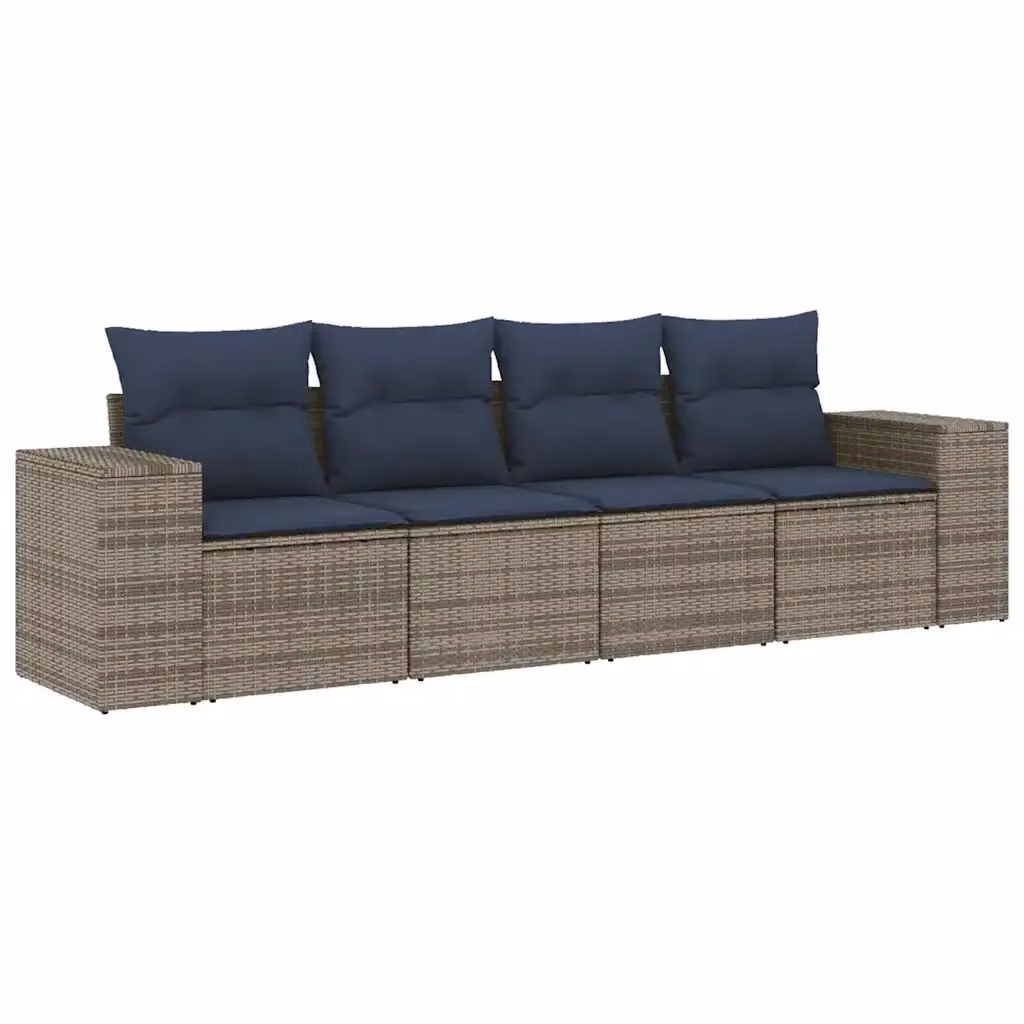 Set di divani da giardino vidaXL in polyrattan grigio con cuscini inclusi e struttura in metallo rivestito – 2