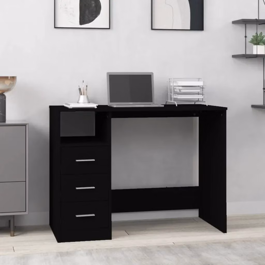 Scrivania moderna nera in legno per ufficio o casa L: 102 cm, P: 50 cm, H: 76 cm – 2
