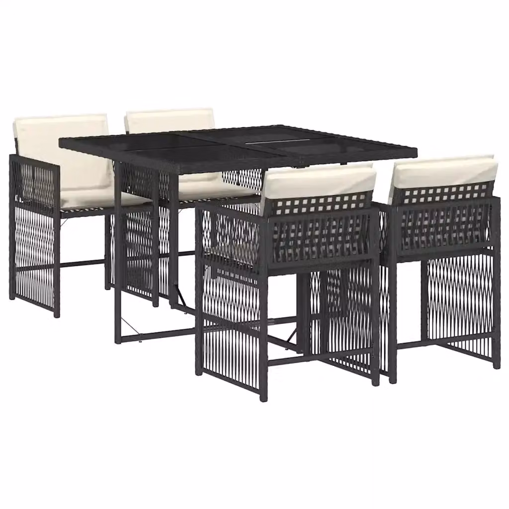 vidaXL Set da Pranzo da Giardino 5 pz in Polyrattan Nero con Piano in Vetro – 2