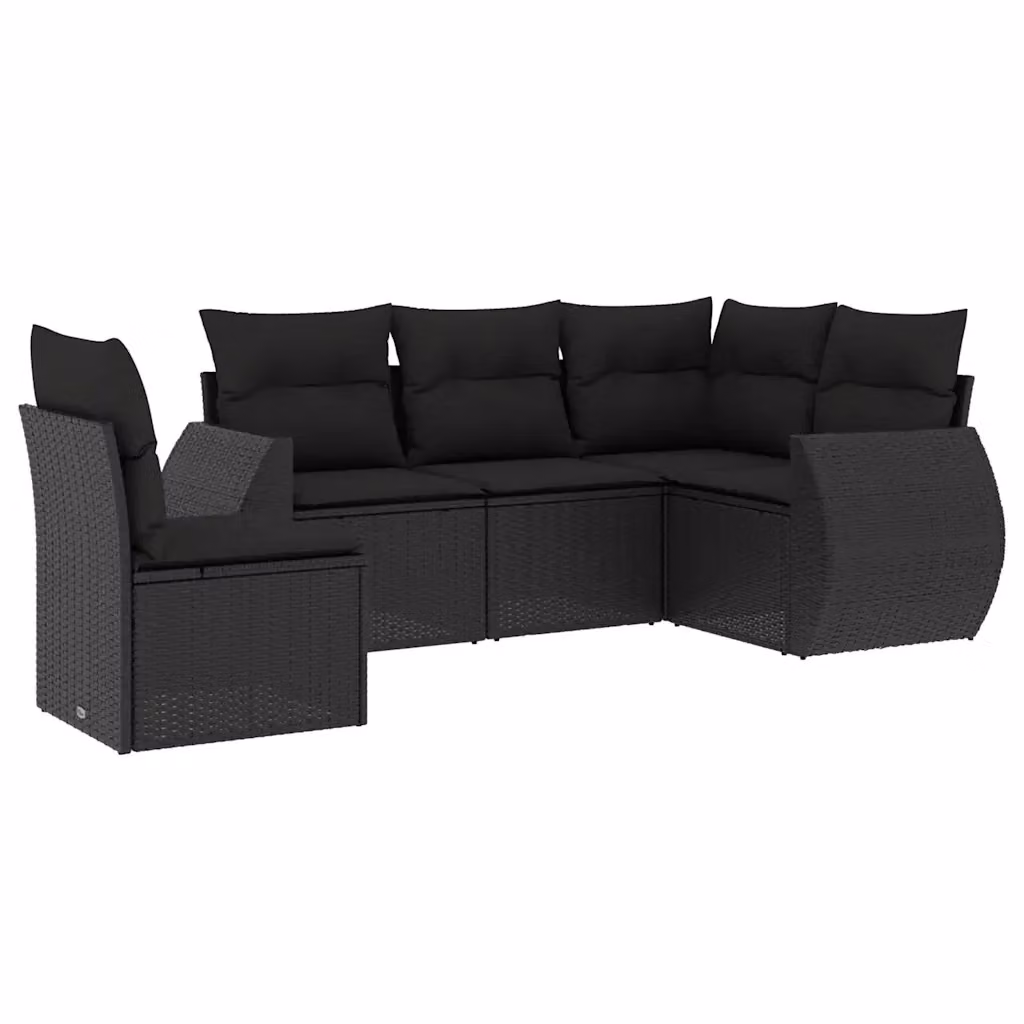 Set di divani da giardino vidaXL a forma di L composto da 5 pezzi in polyrattan nero con cuscini inclusi – 2