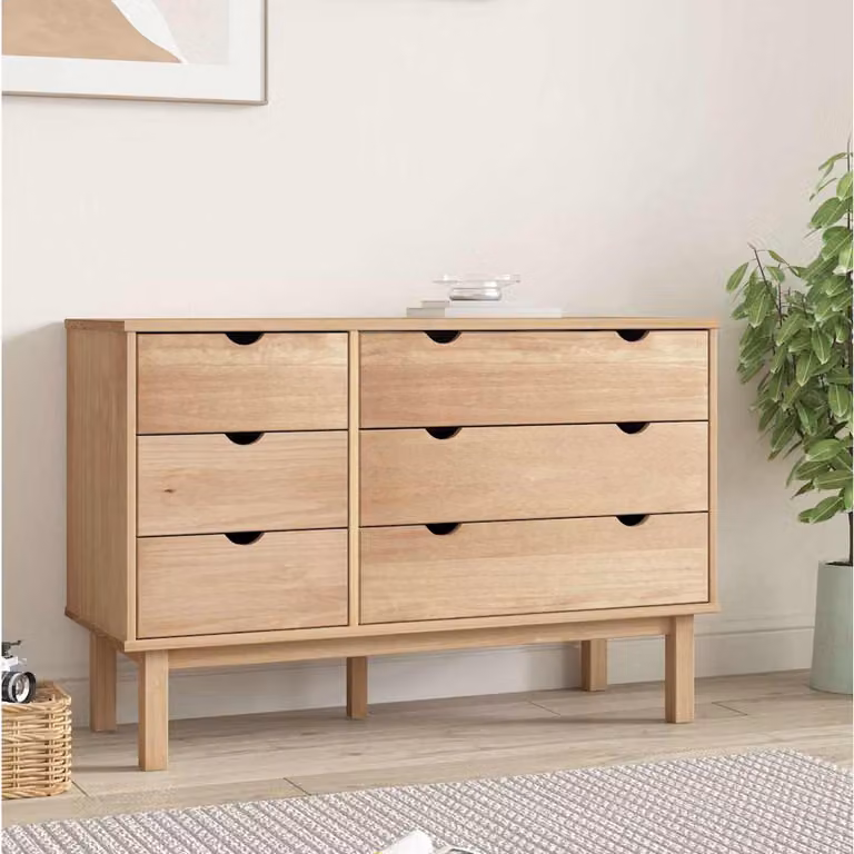 Cassettiera OTTA vidaXL in legno massello di pino, stile scandinavo, marrone/beige, L 111 cm x P 43 cm x H 73,5 cm