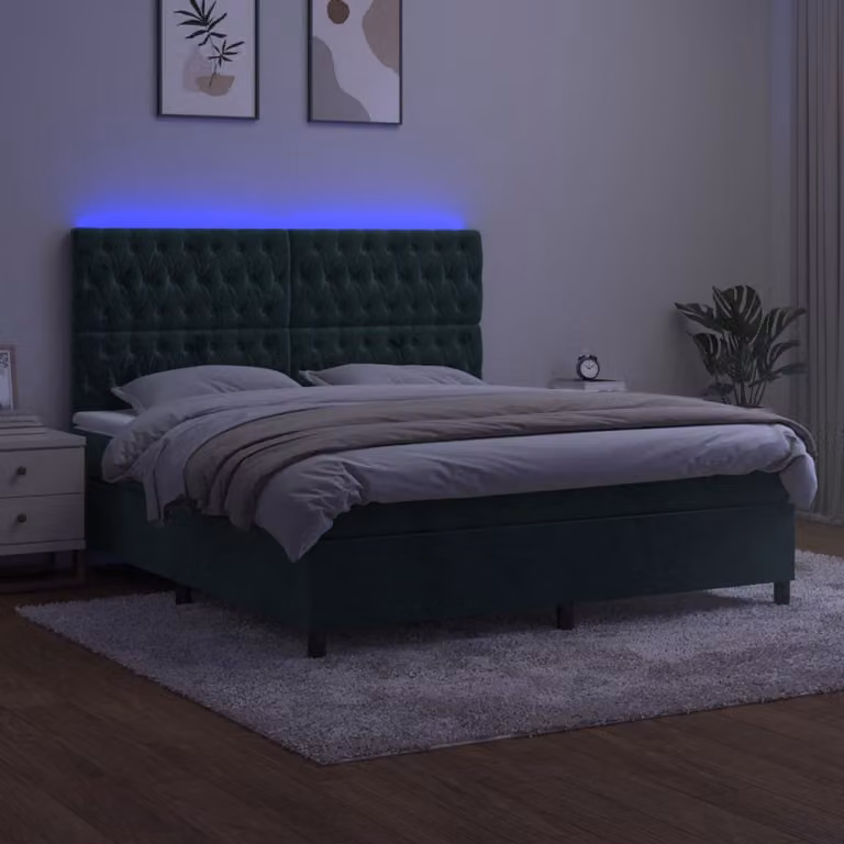 Maison Exclusive - Letto a Molle con Materasso e LED Verde Scuro 160x200cm Velluto