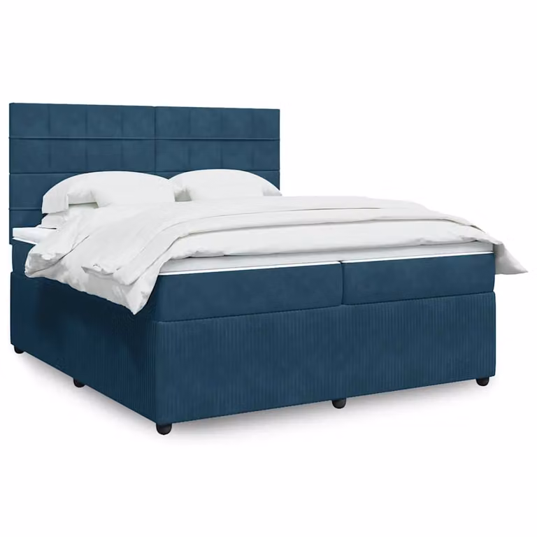 vidaXL Giroletto a Molle con Materasso in Velluto Blu Scuro e Bianco L/P: 200 x 200 cm