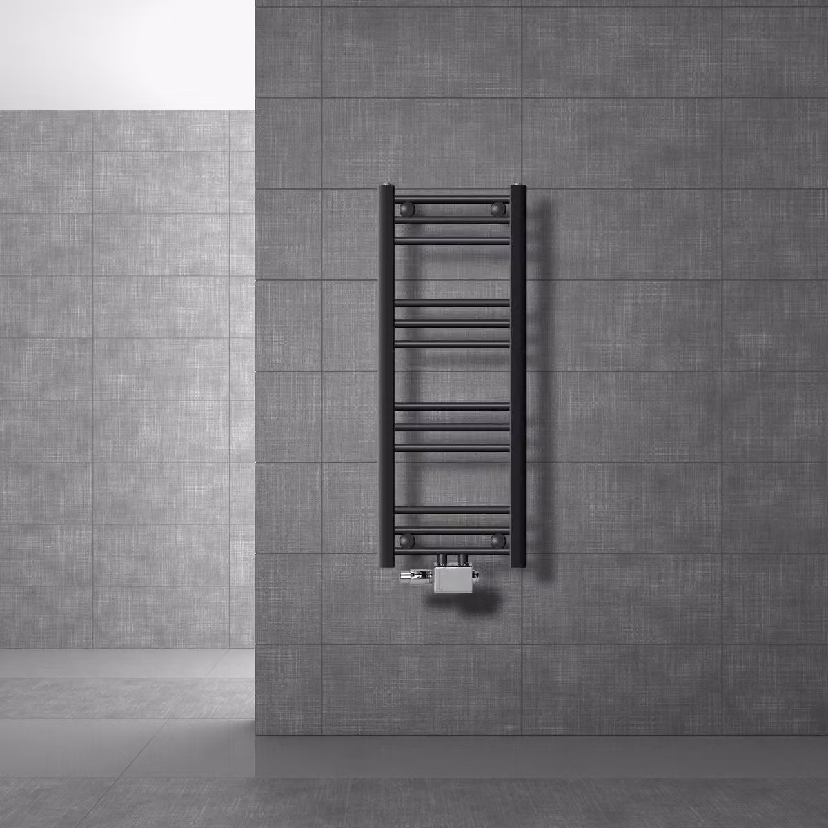 LuxeBath radiatore bagno attacco centrale 300 x 800 mm antracite dritto con attacco termostatico set angolo universale e dritto passante, senza elemento riscaldante
