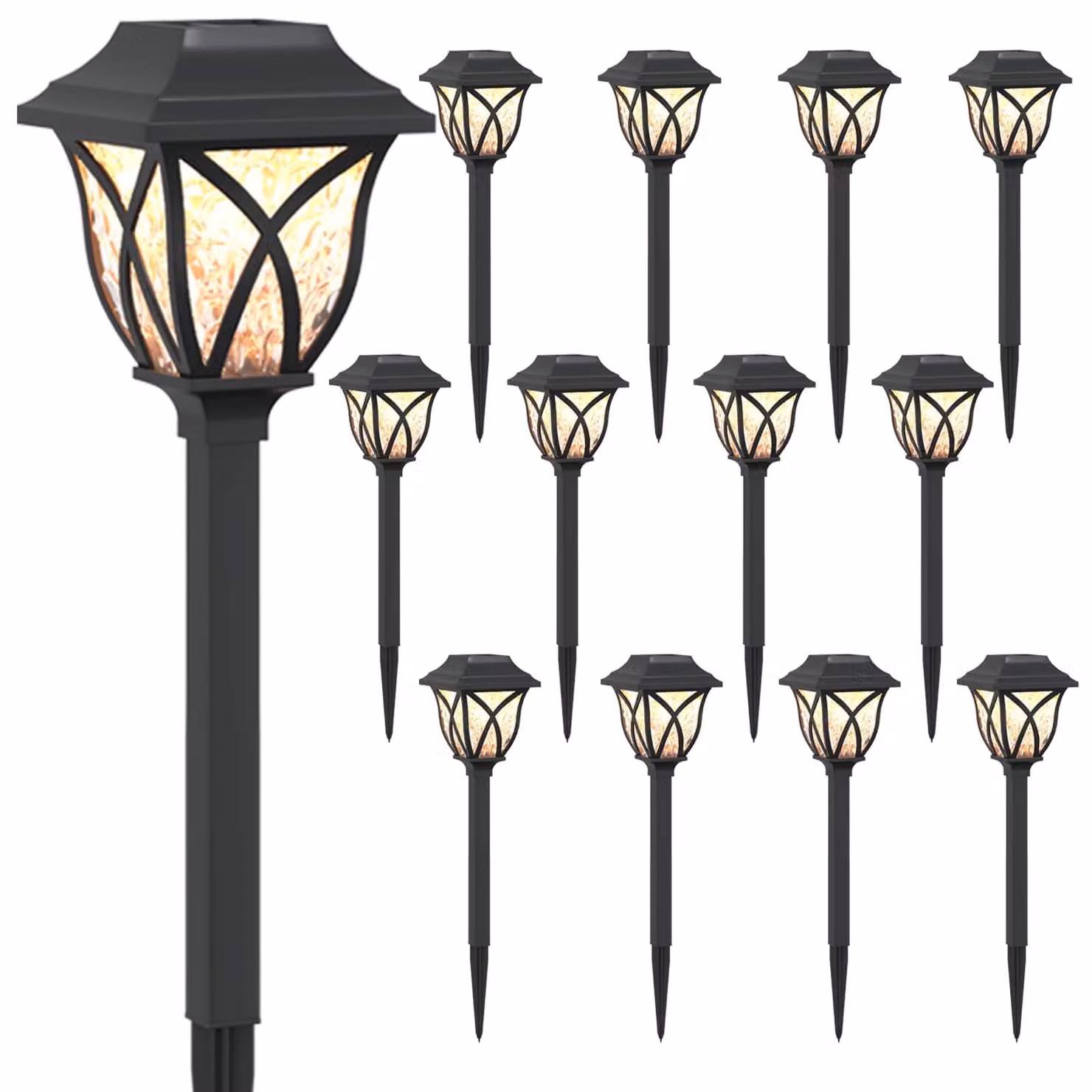 Luci solari da esterno con picchetto a terra, 12 pezzi, luce bianca calda, 42 cm, materiale: PP