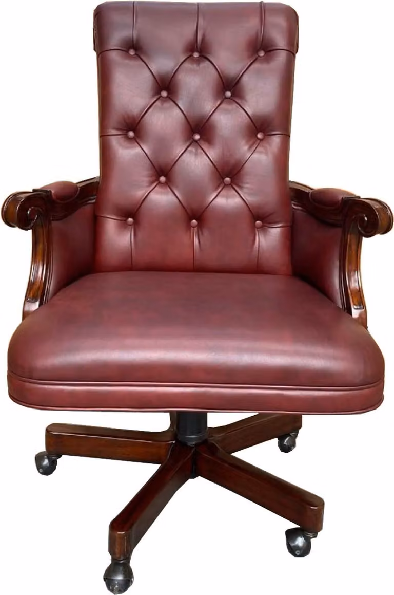 Casa Padrino Luxury Chesterfield Leather Office Chair Bordeaux Red / Dark Brown 71 x 76 x H. 114 cm - Sedia da scrivania in vera pelle regolabile in altezza - Mobili Chesterfield - Mobili in vera pelle - Mobili