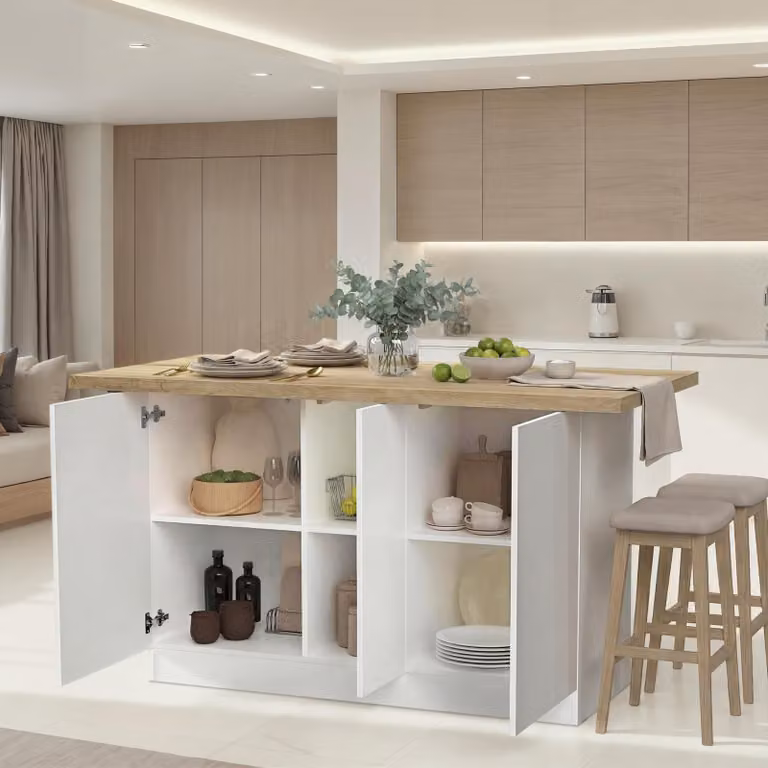 Migani - Isola da Cucina, 160x80x90h cm Bianco Lucido, 3 Ripiani  Italy