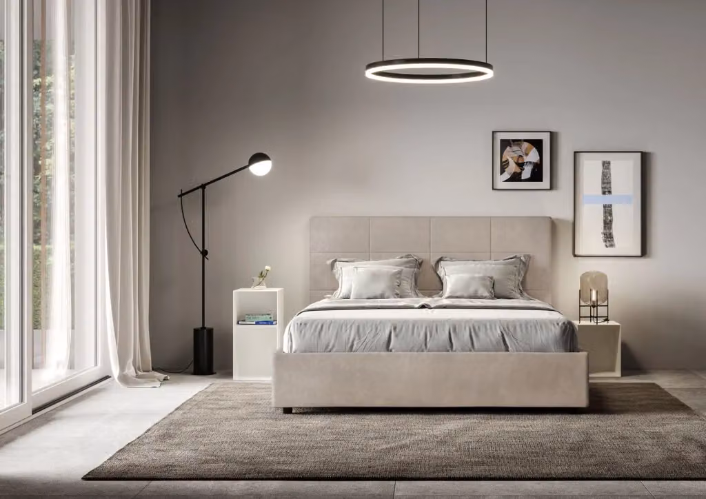 Letto matrimoniale king size con contenitore BS COM imbottito in microfibra colore sabbia L/P/H: 170 x 210 x 122 cm – 2